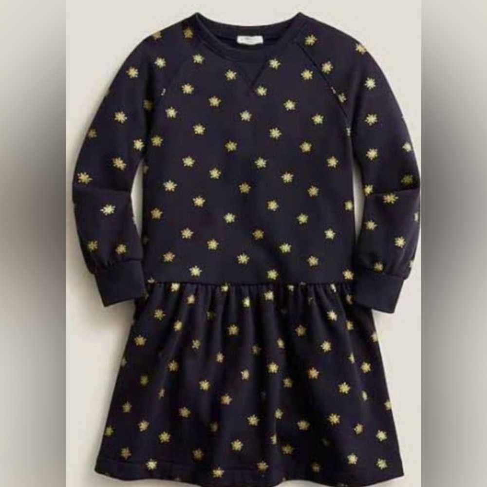 J. crew crewcuts kids girls Black and Gold stars knit fleece Dress sz 10 L